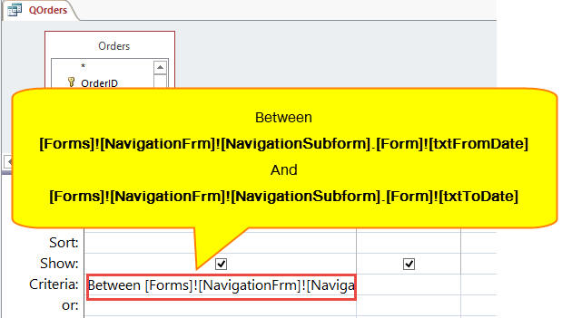 รูปแบบการกำหนด Parameter ใน Subform ที่อยู่บน Navigation Form